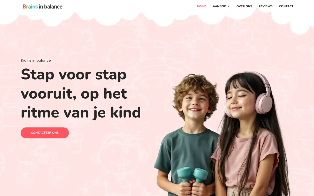 Schermafbeelding van de website van Brains In Balance