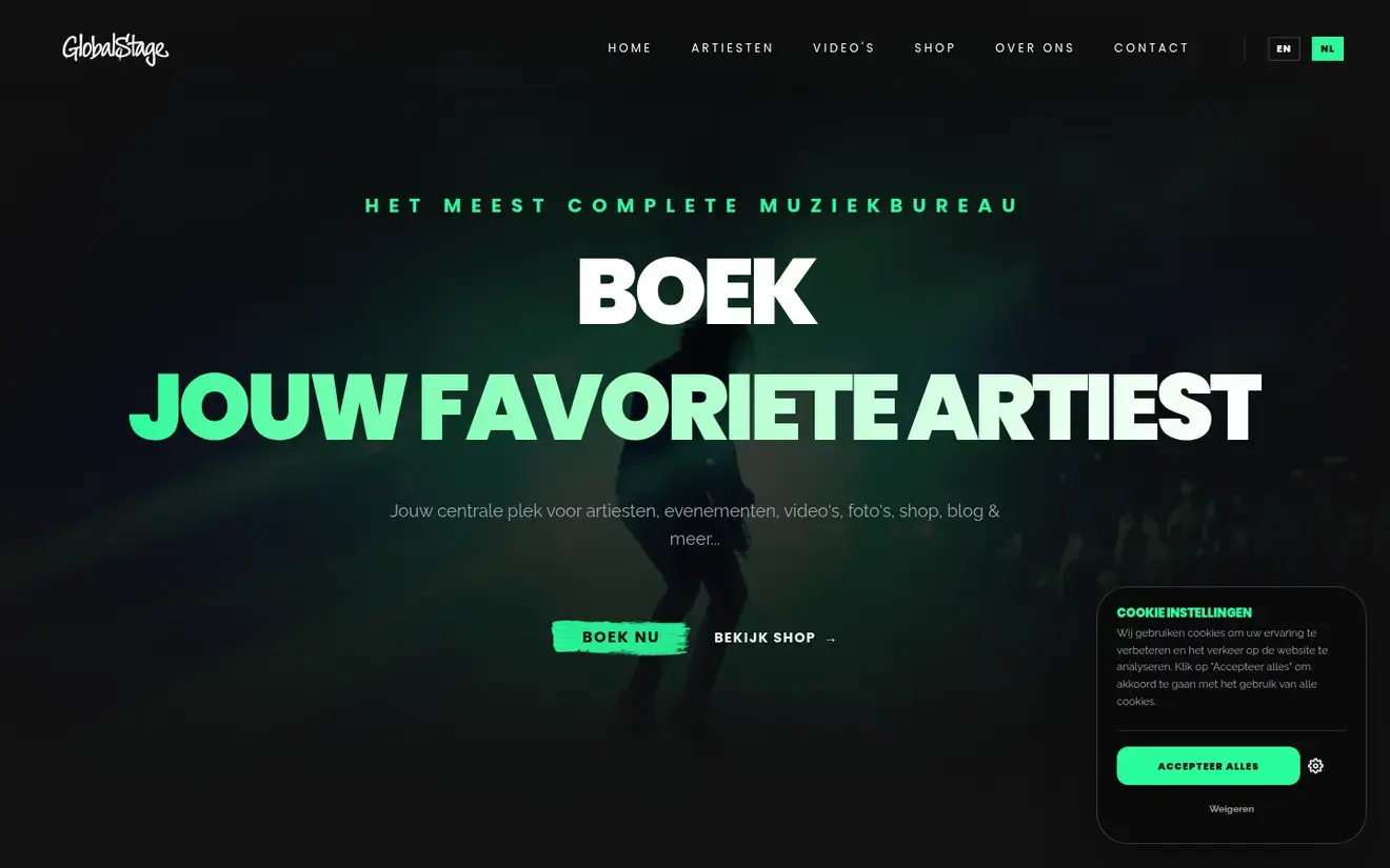 Schermafbeelding van de website van GlobalStage
