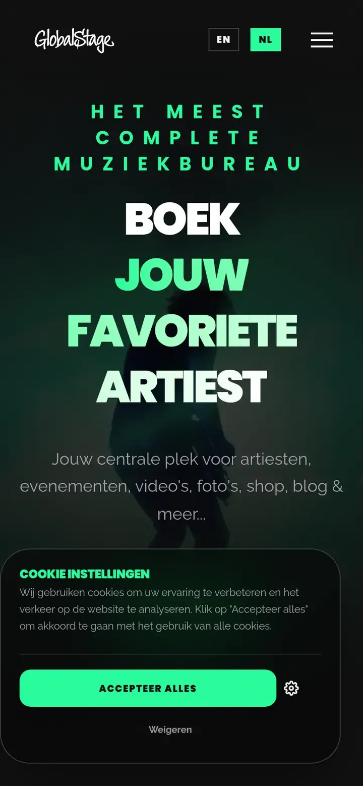 Schermafbeelding van de website van GlobalStage